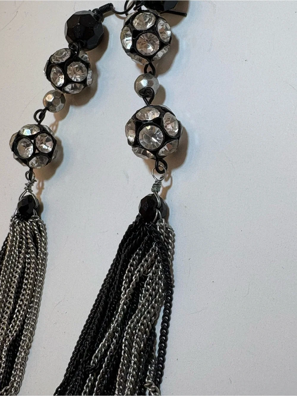 Crystal and Black Tassel Drop Earrings - Elegant Women’s Jewelry